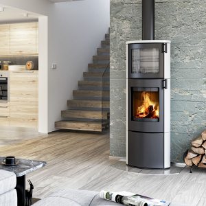 Kaminofen RHEA Flam Lamia BF mit Backfach, Keramikverkleidung weiß matt