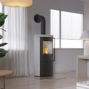 Kaminofen - CB-Tec Vaio IQ33 Scandicline, schwarz, Natursteinverkleidung Oslo grey