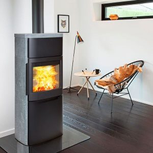 Kaminofen - Wiking Pala 6, schwarz mit Natursteinverkleidung grau